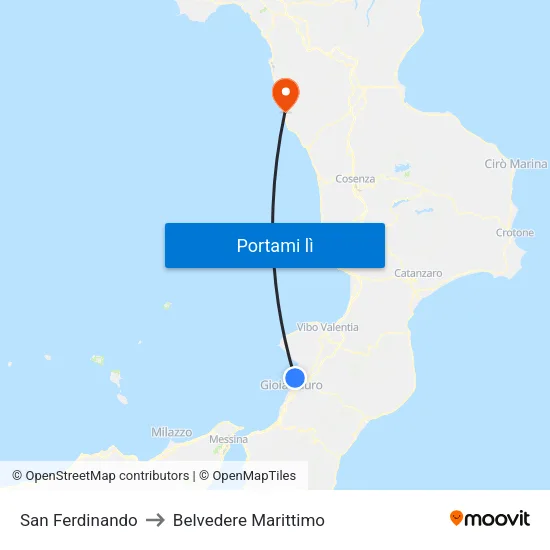San Ferdinando to Belvedere Marittimo map