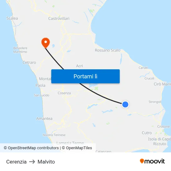 Cerenzia to Malvito map