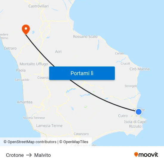 Crotone to Malvito map