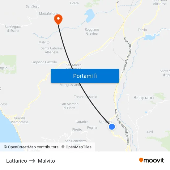 Lattarico to Malvito map