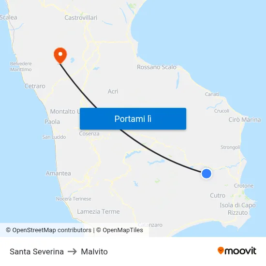 Santa Severina to Malvito map