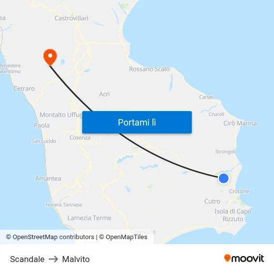 Scandale to Malvito map