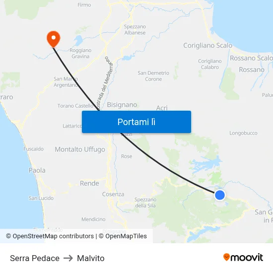 Serra Pedace to Malvito map