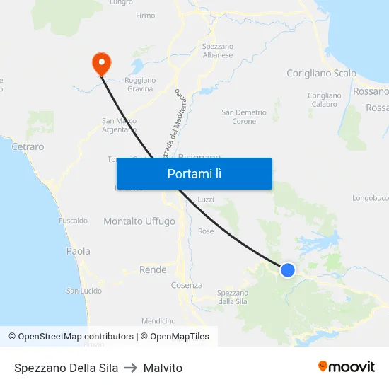 Spezzano Della Sila to Malvito map