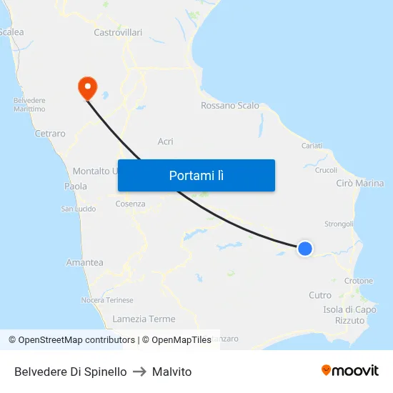 Belvedere Di Spinello to Malvito map
