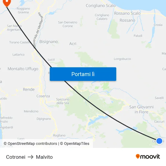 Cotronei to Malvito map
