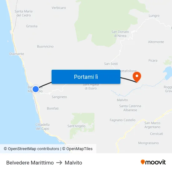 Belvedere Marittimo to Malvito map