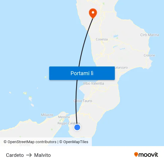 Cardeto to Malvito map
