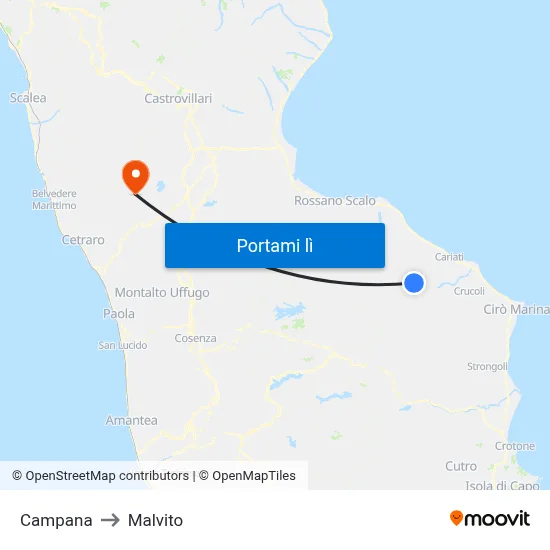 Campana to Malvito map