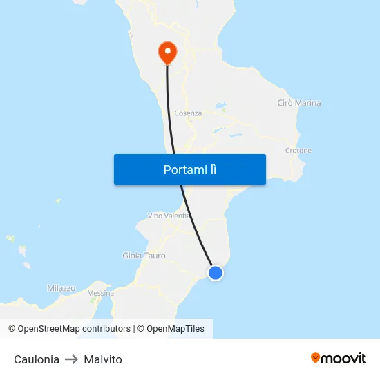Caulonia to Malvito map