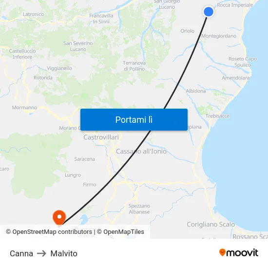 Canna to Malvito map