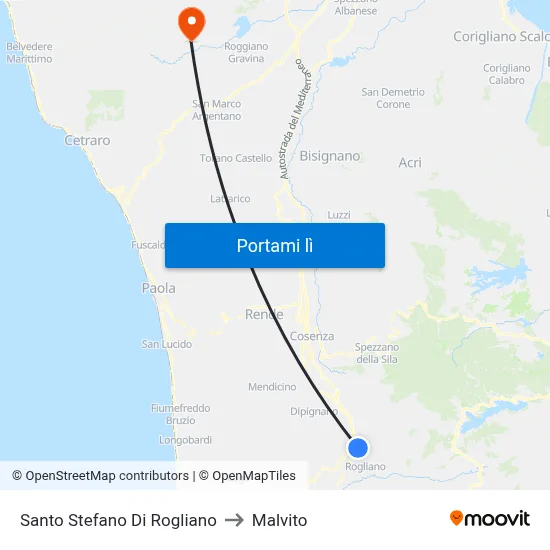 Santo Stefano Di Rogliano to Malvito map