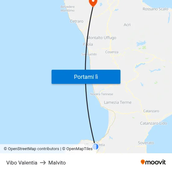 Vibo Valentia to Malvito map