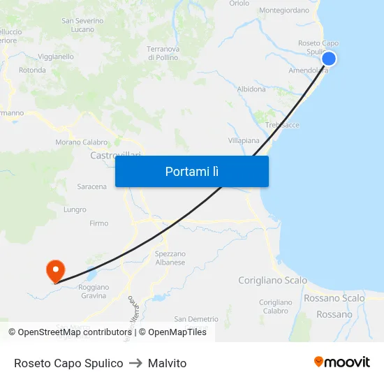 Roseto Capo Spulico to Malvito map