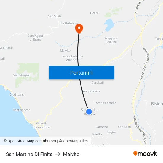 San Martino Di Finita to Malvito map