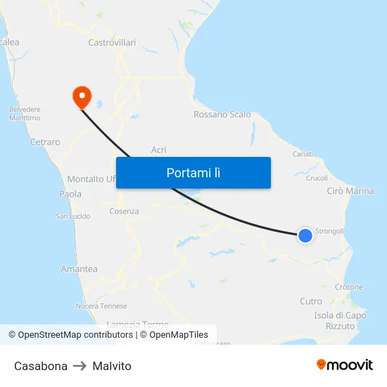 Casabona to Malvito map