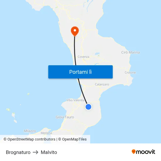 Brognaturo to Malvito map