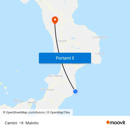 Camini to Malvito map