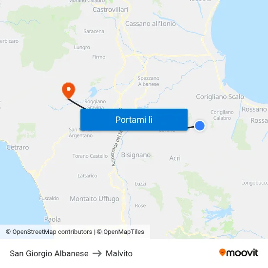 San Giorgio Albanese to Malvito map