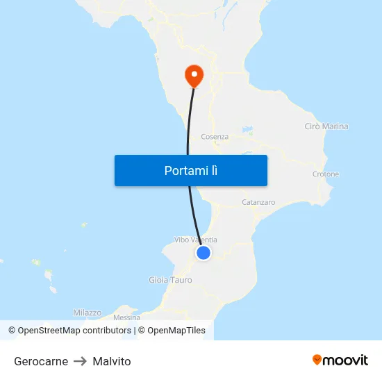 Gerocarne to Malvito map