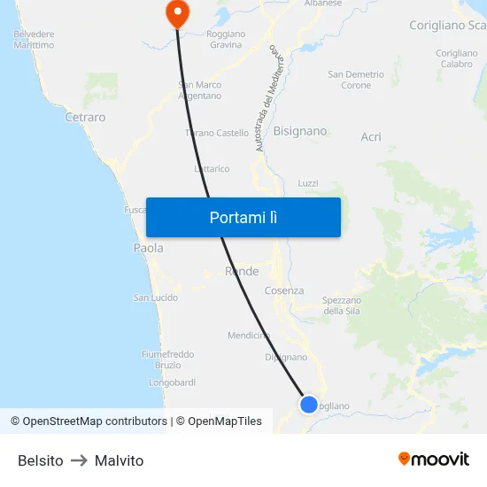Belsito to Malvito map