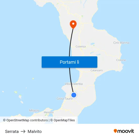 Serrata to Malvito map