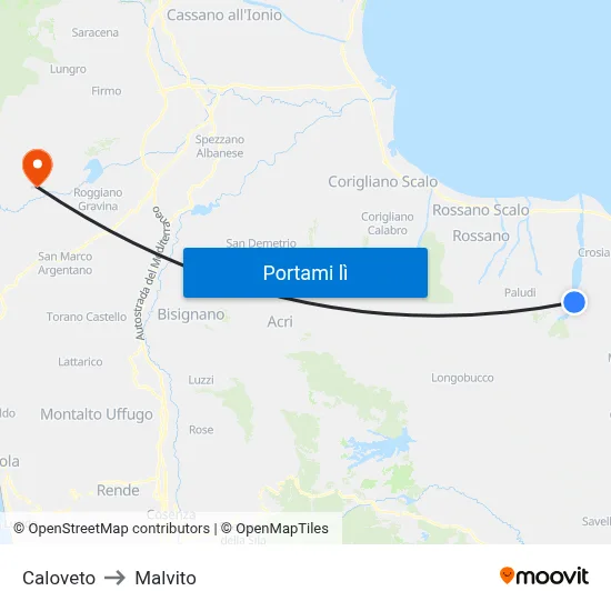 Caloveto to Malvito map