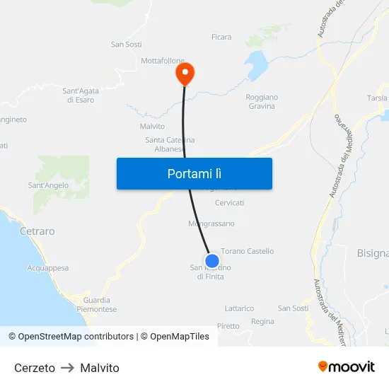 Cerzeto to Malvito map