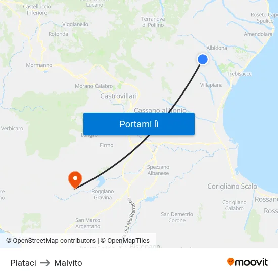 Plataci to Malvito map