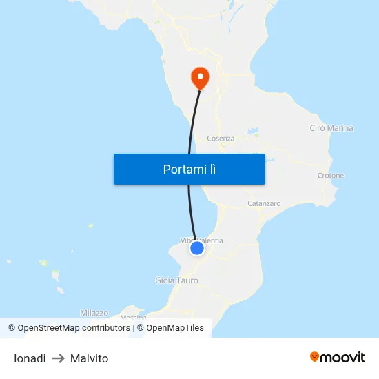 Ionadi to Malvito map