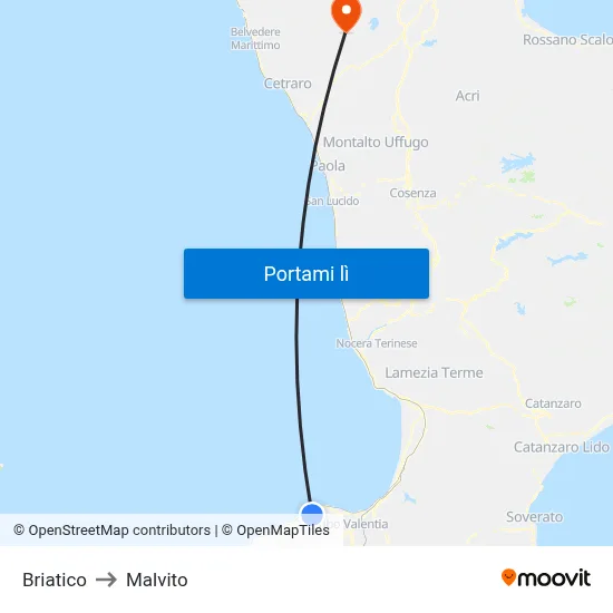 Briatico to Malvito map