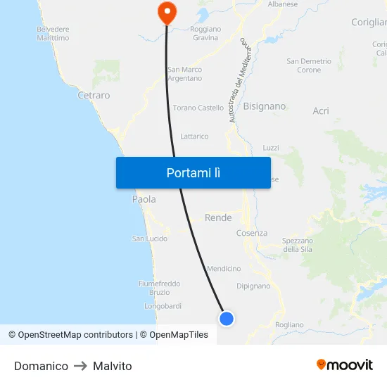Domanico to Malvito map