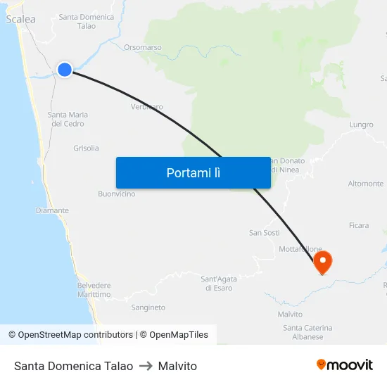 Santa Domenica Talao to Malvito map