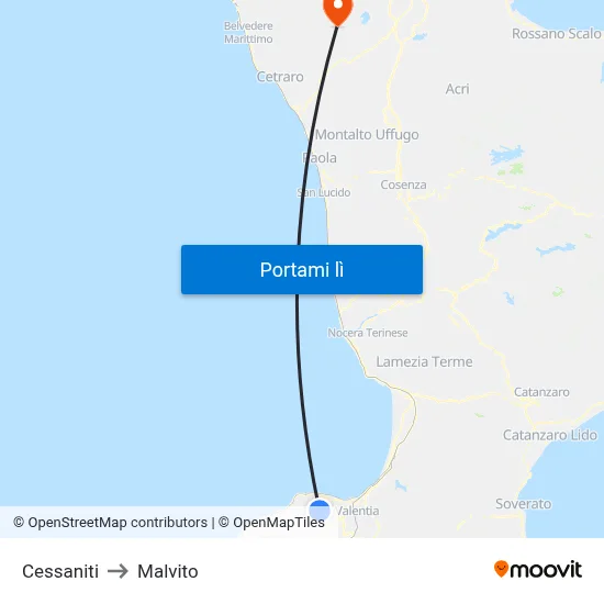 Cessaniti to Malvito map