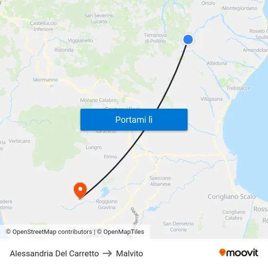 Alessandria Del Carretto to Malvito map