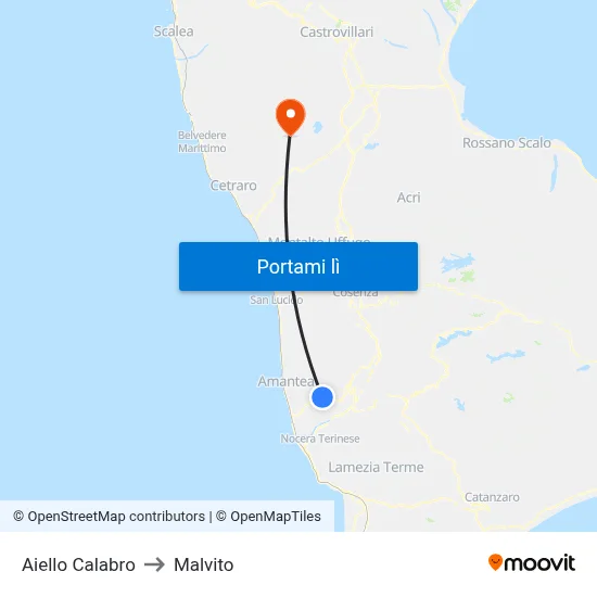 Aiello Calabro to Malvito map