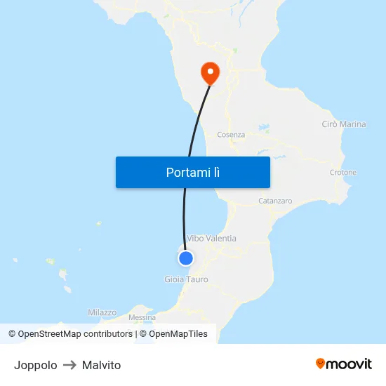 Joppolo to Malvito map