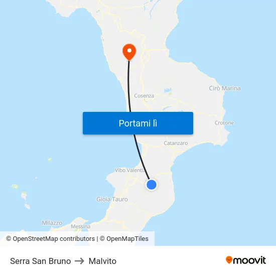 Serra San Bruno to Malvito map