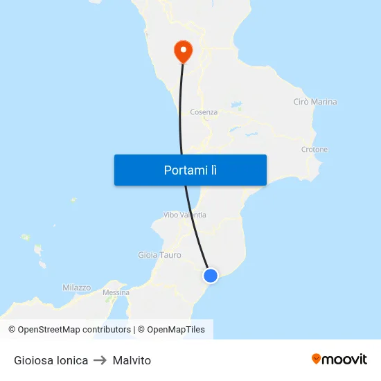Gioiosa Ionica to Malvito map