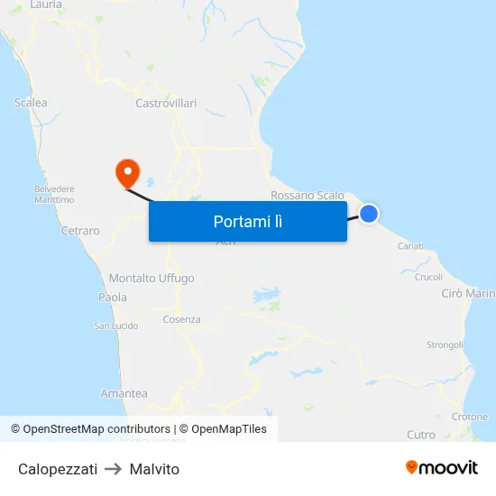 Calopezzati to Malvito map