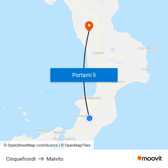 Cinquefrondi to Malvito map