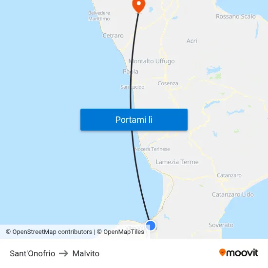 Sant'Onofrio to Malvito map