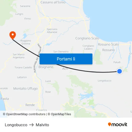 Longobucco to Malvito map
