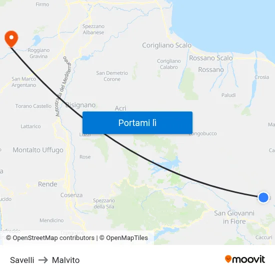 Savelli to Malvito map