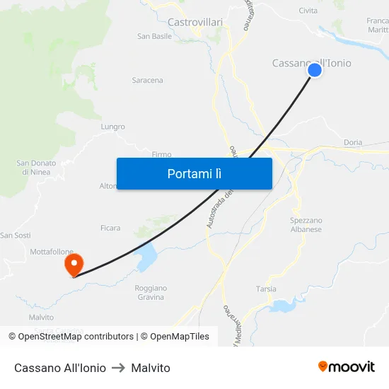 Cassano All'Ionio to Malvito map