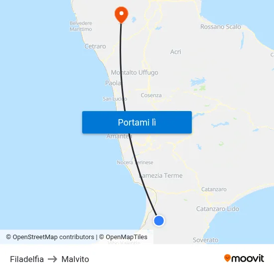 Filadelfia to Malvito map