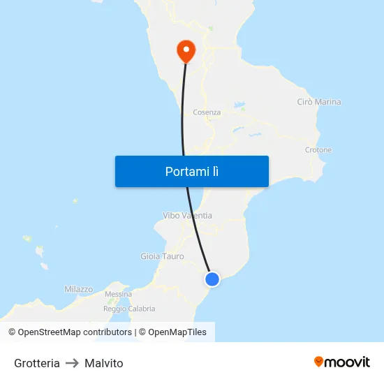 Grotteria to Malvito map