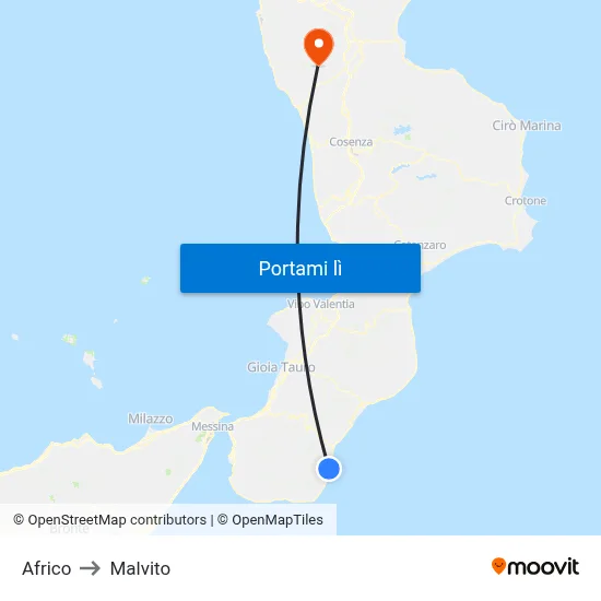 Africo to Malvito map