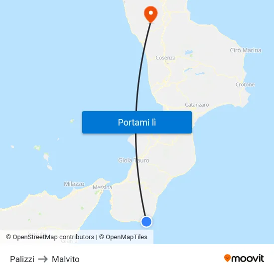 Palizzi to Malvito map