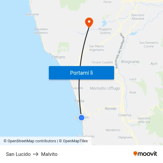 San Lucido to Malvito map